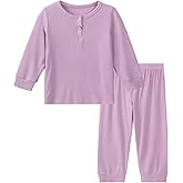 DIPUG Toddler Pajamas Long Sleeve Half-Button Girls Pajama Set Kids Solid Pjs Boys Soft Sleepwear 12M–7Y
