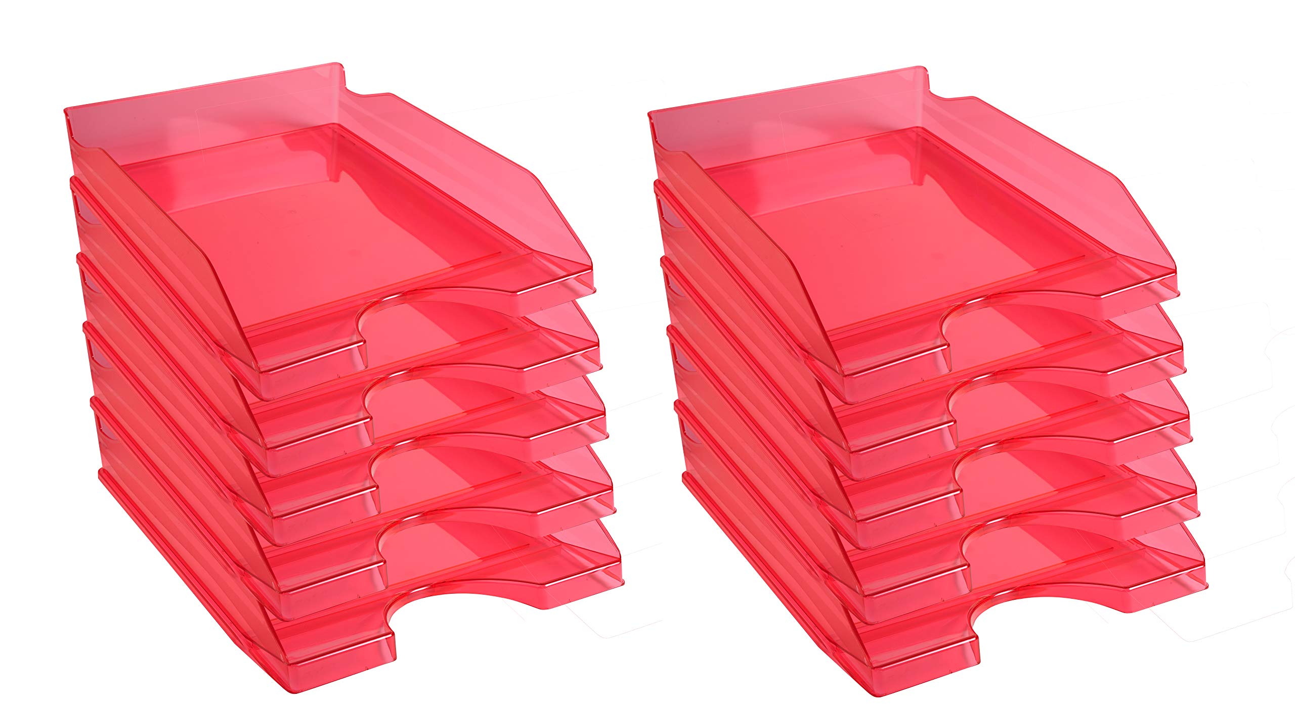 Exacompta - Ref. 12354D - set of 10 ECOTRAY letter trays - dimensions 34.5x25.5x6.5 cm - for A4+ format documents - translucent raspberry color