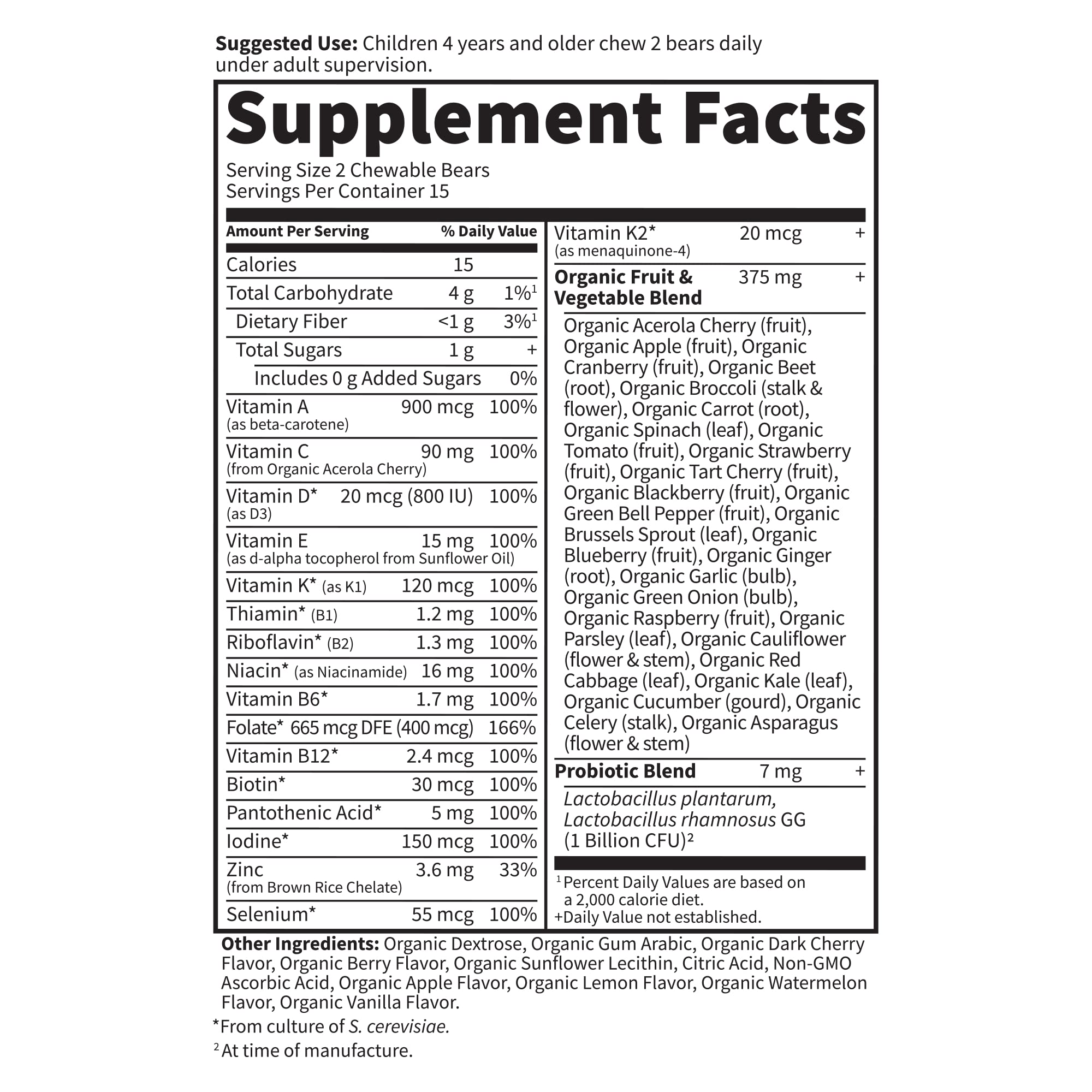 Garden of Life Vegetarian Multivitamin Supplement for Kids - Vitamin Code Kids Chewable Raw Whole Food Vitamin with Probiotics, 30 Chewable Bears