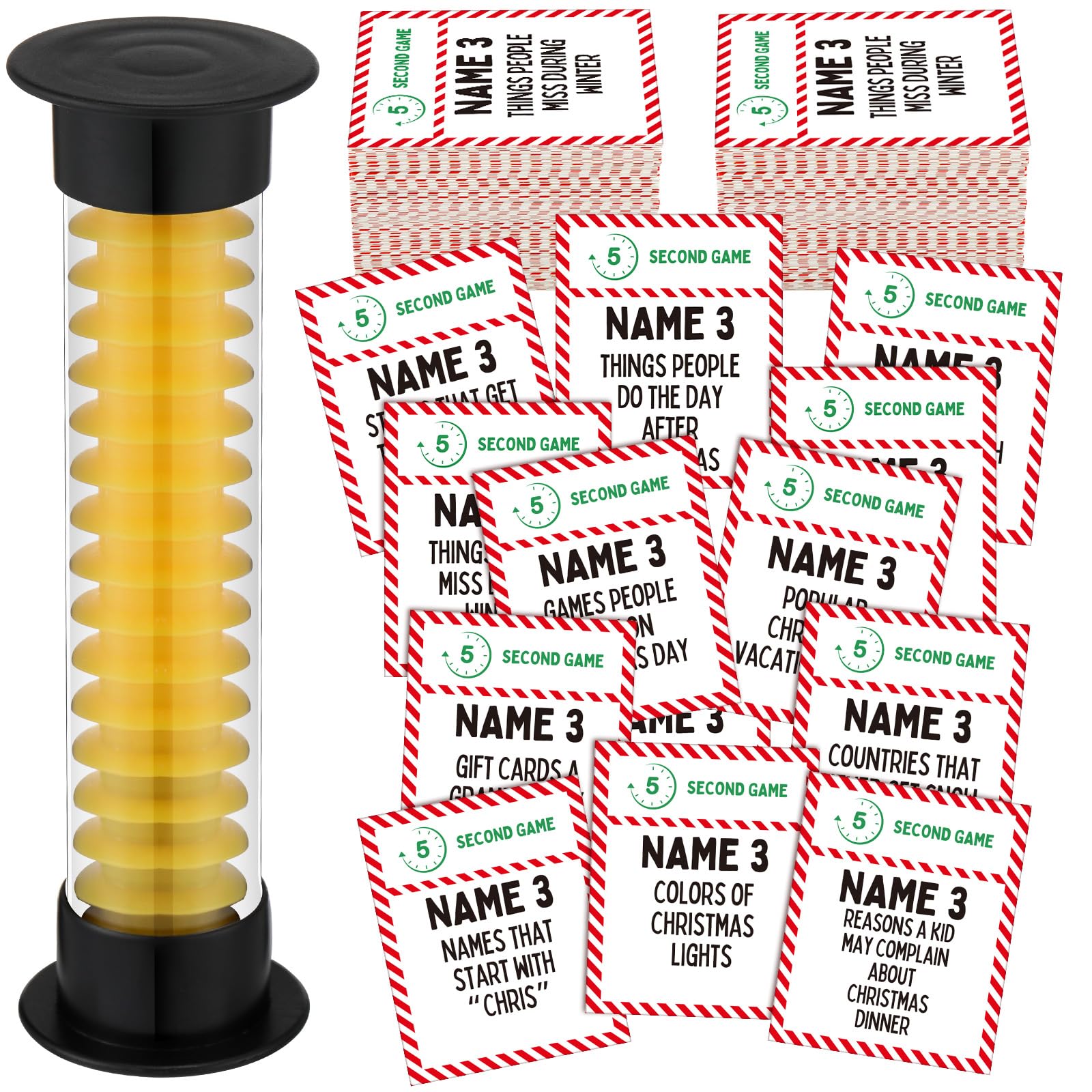 Photo 1 of **NO INSTRUCTIONS/ SEE NOTES FOR HOW TO PLAY**   Christmas 5 Second Game Question Cards and 5 Second Hourglass Family Card Game Simple Questions for Party Travel Night Sleepovers Think Fast and Shout Out Answers(109 Pcs,Classic Style)