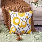 ARTMAGIC Yellow Boho Pillow Covers Handcrafted Embroidery Decorative Throw Pillows Cover Bohemian Style Modern Square Pillow Case for Sofa Couch Chair Living Room Decor (18x18 Inches, Yellow 02)