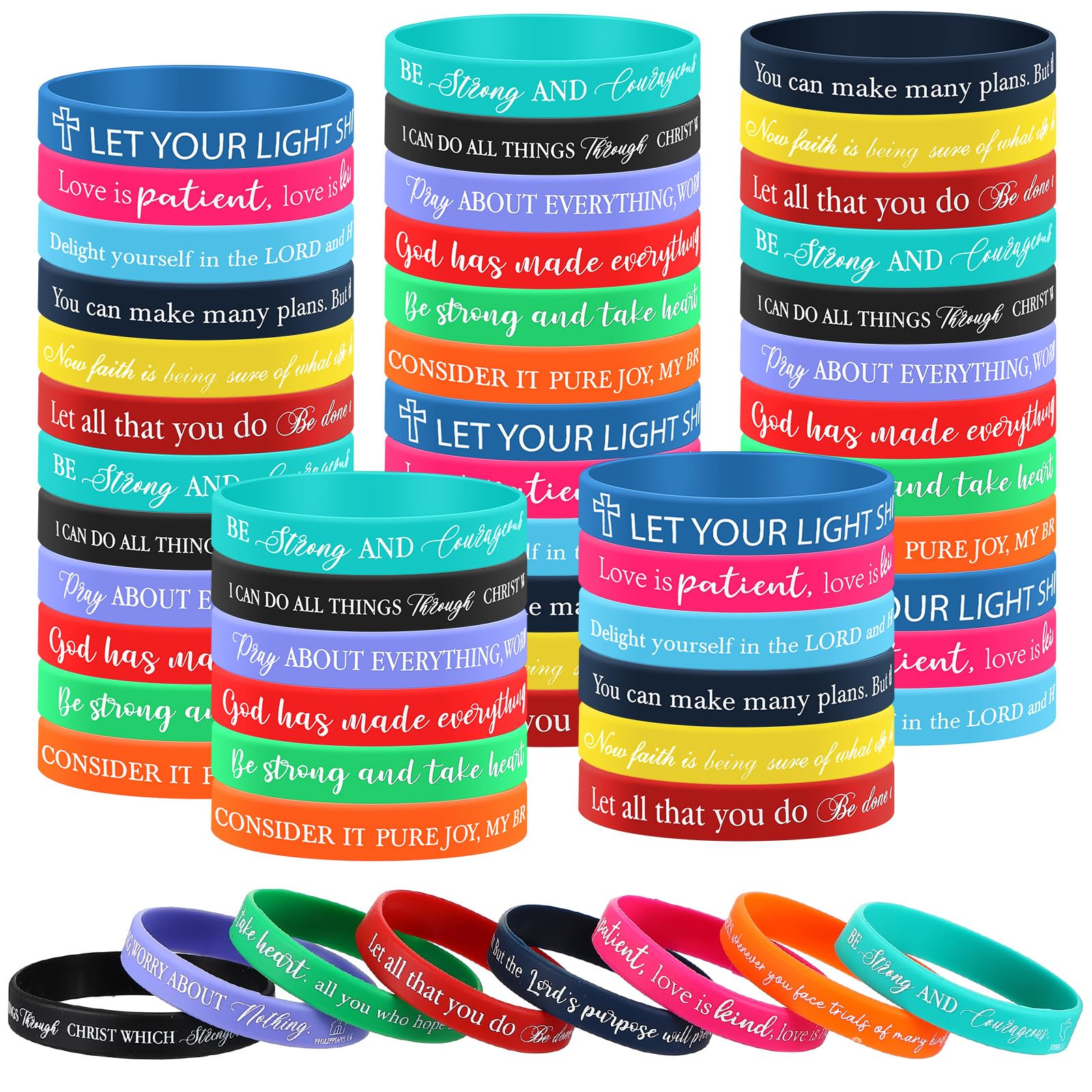 Otuuz 48 Pcs Bible Bracelets Faith Bible Verse Rubber Wristbands Christian Bracelet for Men Women Jesus Inspirational Religious Silicone Wristbands with Motivational Saying for Christmas Party Church