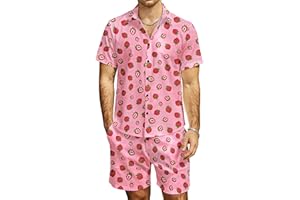 JOGAL Men's Casual Cotton Short Sleeve Button Down Hawaiian Shirt Suits