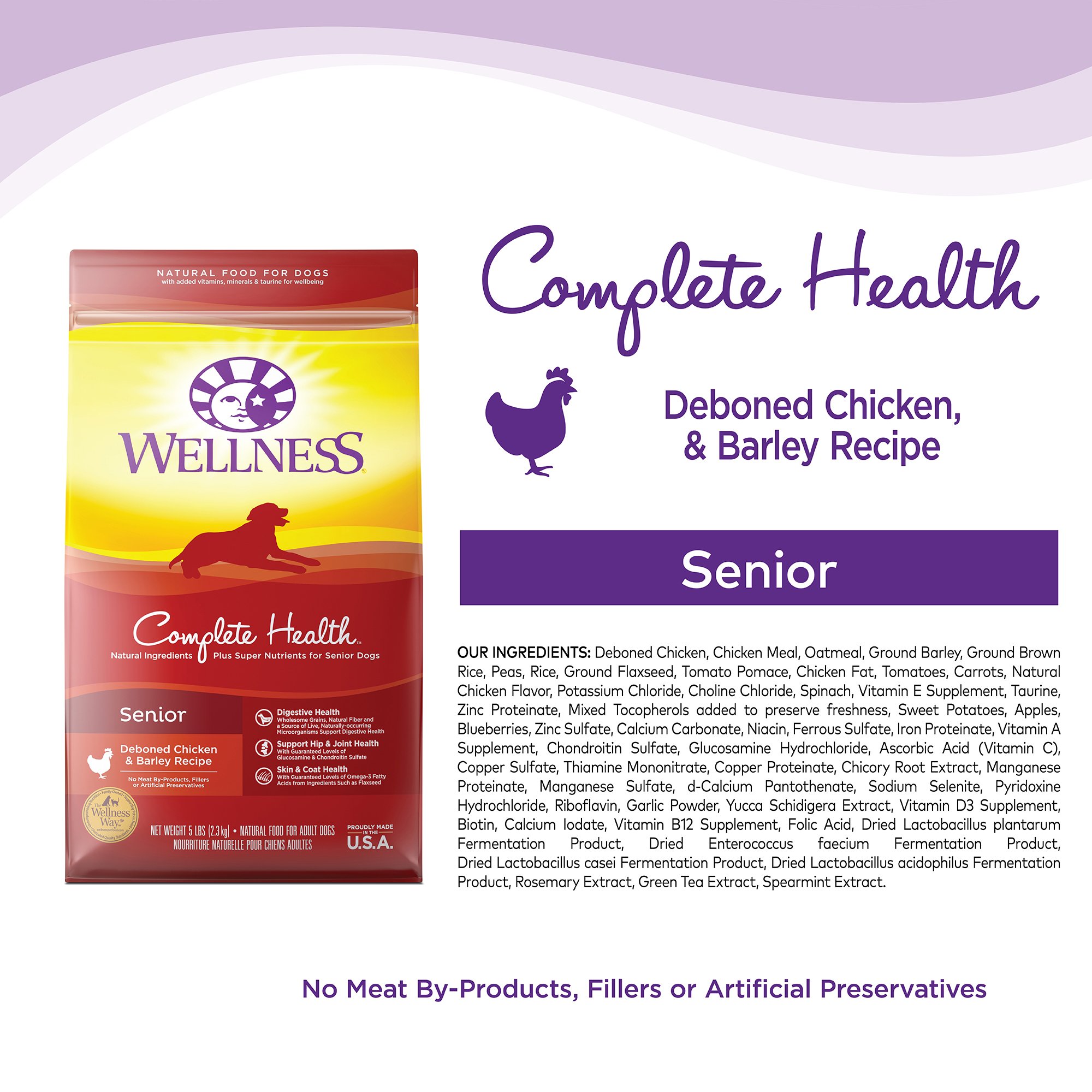 Wellness Complete Health Natural Dry Senior Dog Food, Chicken Barley