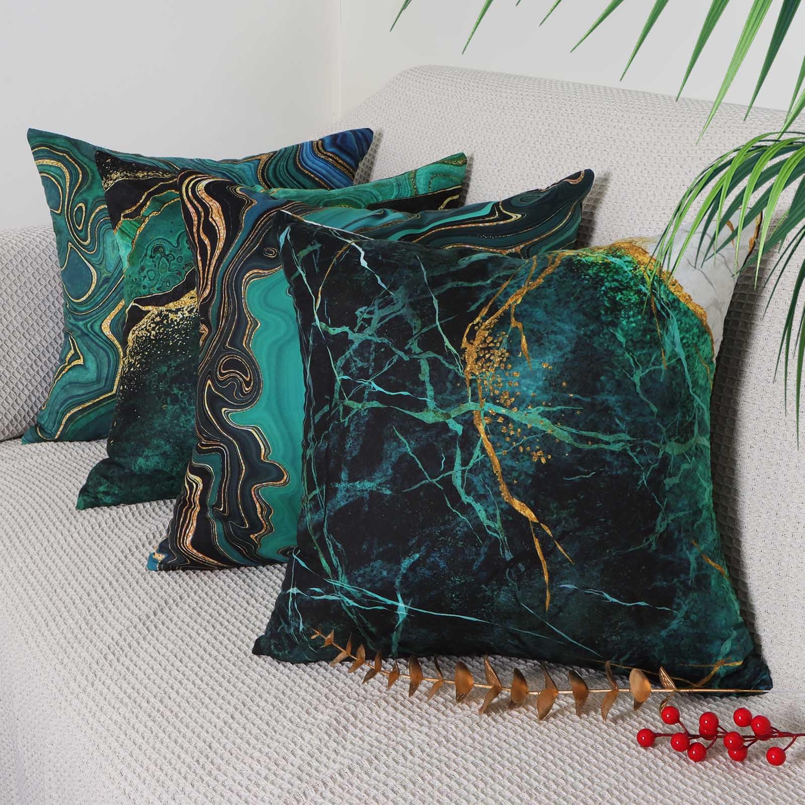 Betadistor Green Cushion Covers Pack 4 18"x18" Abstract Marble with Green, Blue, Gold Modern Decorative Throw Pillow Covers Pillowcases for Sofa Patio Home Decor, Marble, 507-0134