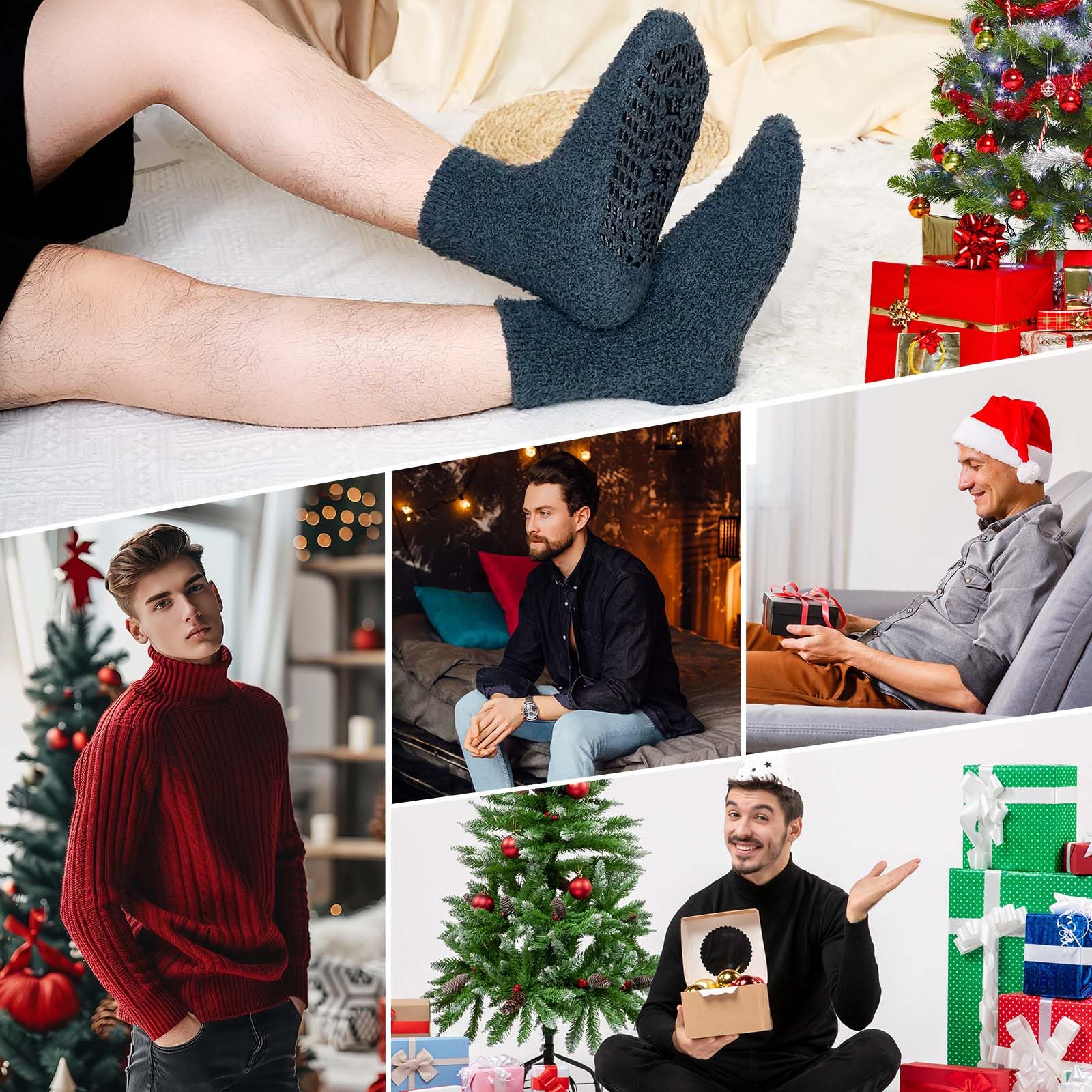 LOFIR Kuschelsocken Warme Socken für Herren: Winter Dicke Flauschige Thermosocken mit Noppen für Männer - ABS Wintersocken Stoppersocken Haussocken für Weihnachten Geschenke 5 Paar Mehrfarbig 43-46 7
