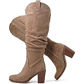 Luoika Women's Extra Wide Calf Cowboy Knee High Boots, Wide Width Cowgirl Slouchy Boots Chunky Pump Heel Plus Size Western Boots.