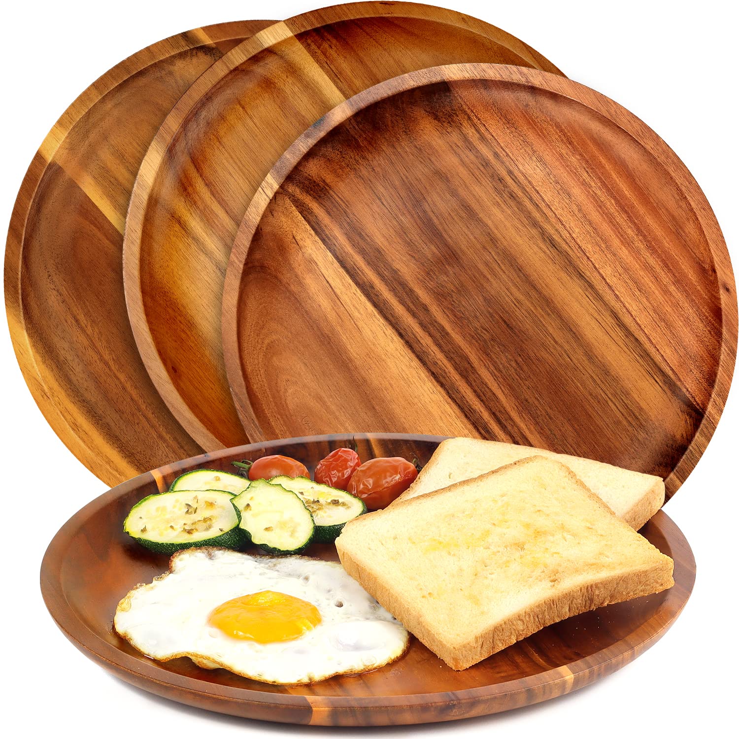 FANICHI Wooden plates (set of 4-11inch) Dinner Plates, Acacia Round Wood Plates, Unbreakable Classic Plates, Easy Cleaning & Lightweight for Dishes Snack, Dessert, Housewarming, Christmas Gift