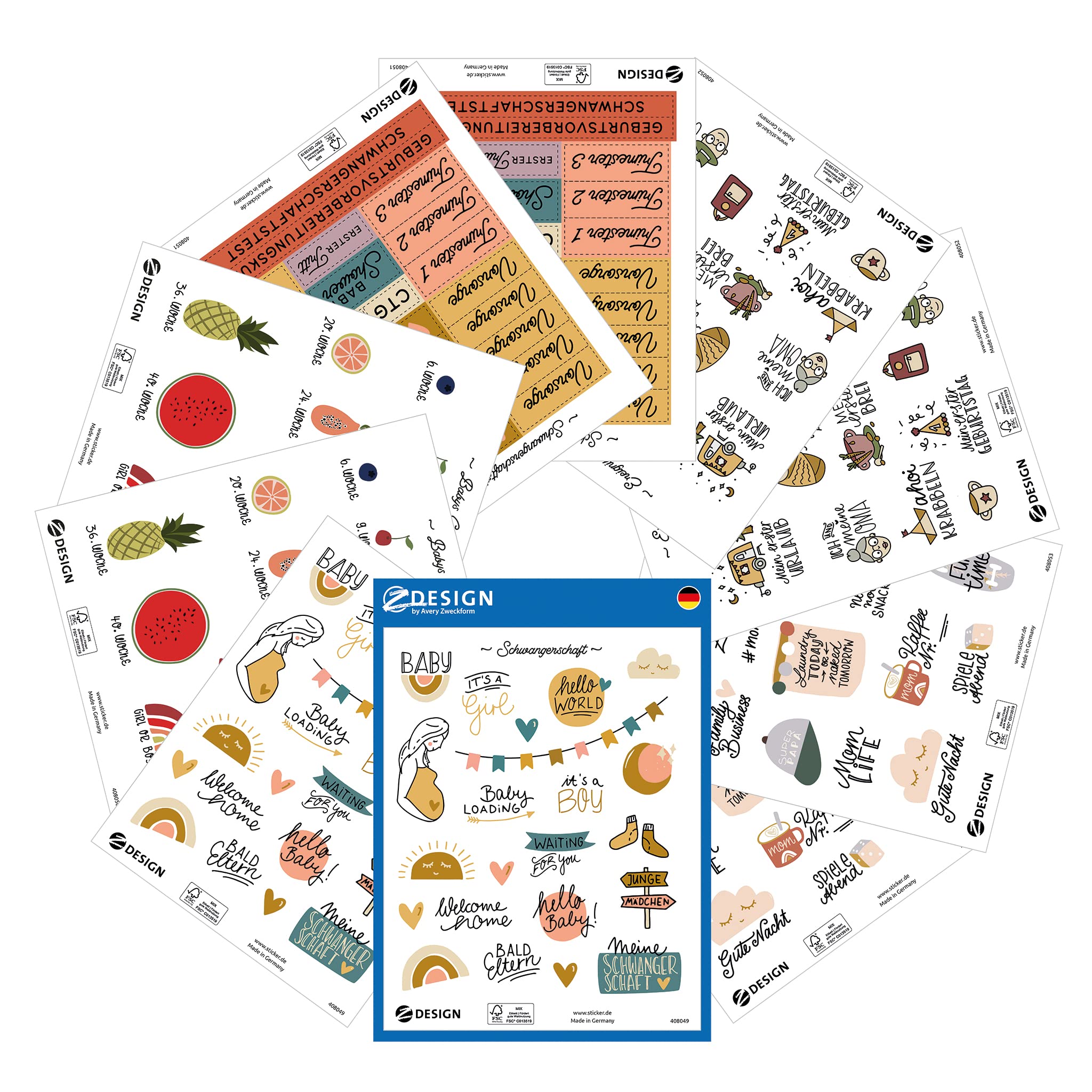 AVERY Zweckform Pregnancy & Baby Stickers Set of 156 (Sayings, Decorations & Events for Pregnancy Diary, Bullet Journal, Photo Album, Hello Baby, Baby Shower, Gender Reveal) 51025