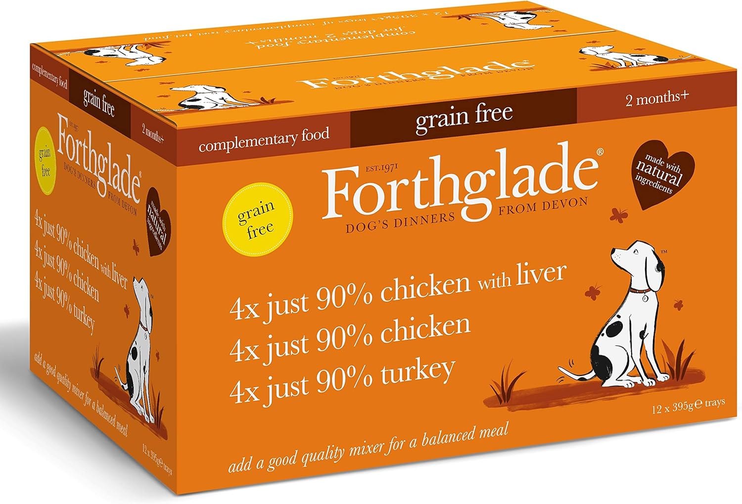 Forthglade Complementary Wet Dog Food (12 x 395g Trays), Grain Free & Hypoallergenic Dog Food, Just Chicken