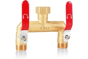 EBH Garden Hose Splitter, 2-Way High Flow Heavy Duty Brass Outdoor Hose Manifold with Extra Long Handles Full Flow Faucet Adapter- 3/4” GHT(Red)