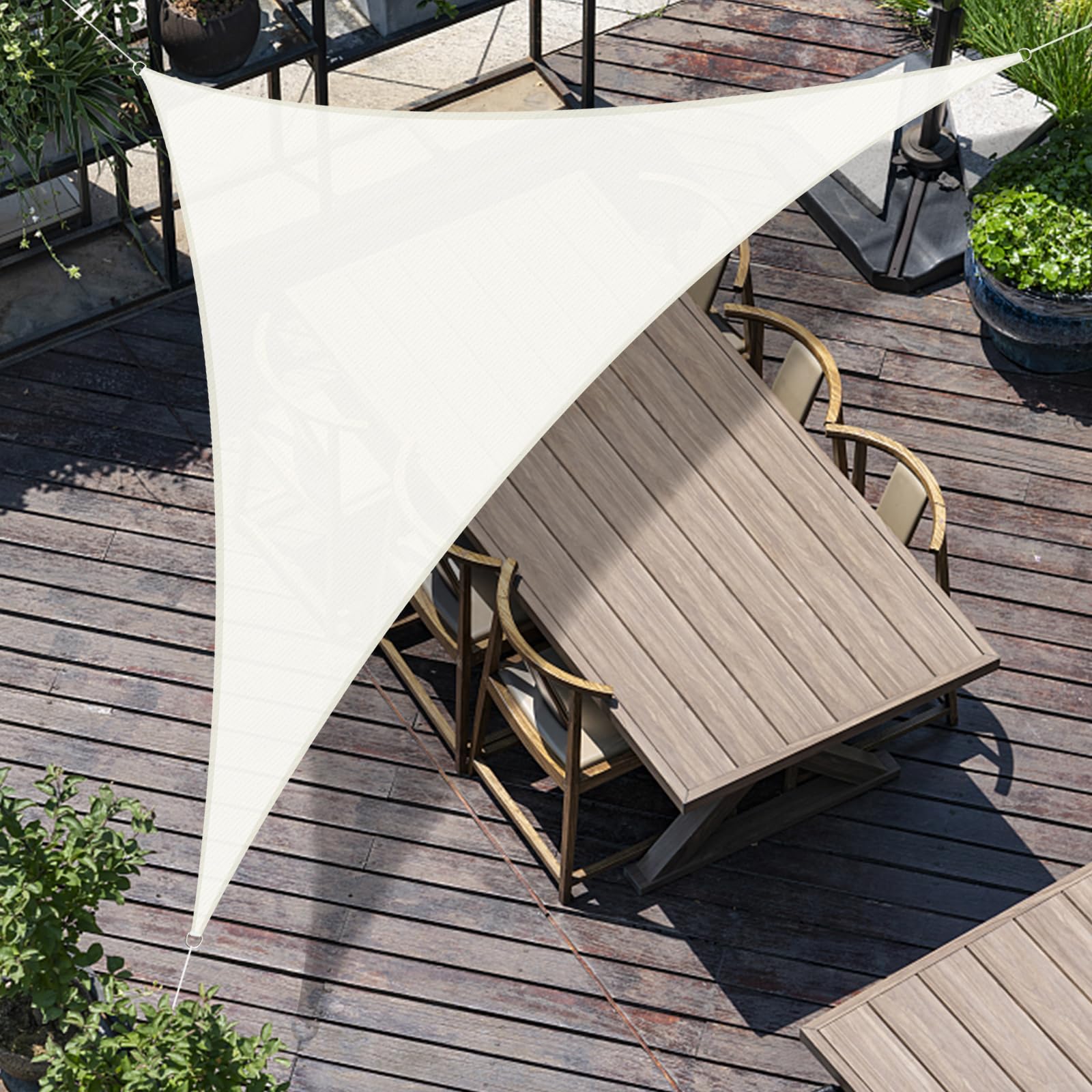 SUNNY GUARD Sun Shade Sail Triangle 3x3x4.25m HDPE Breathable UV Block for Garden Outdoor Patio - Cream