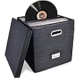 Sturdy Vinyl Record Storage Box - Album Storage Holds up 50+ Single Record, LP Storage Organizer Crate With Lid, Decorative M