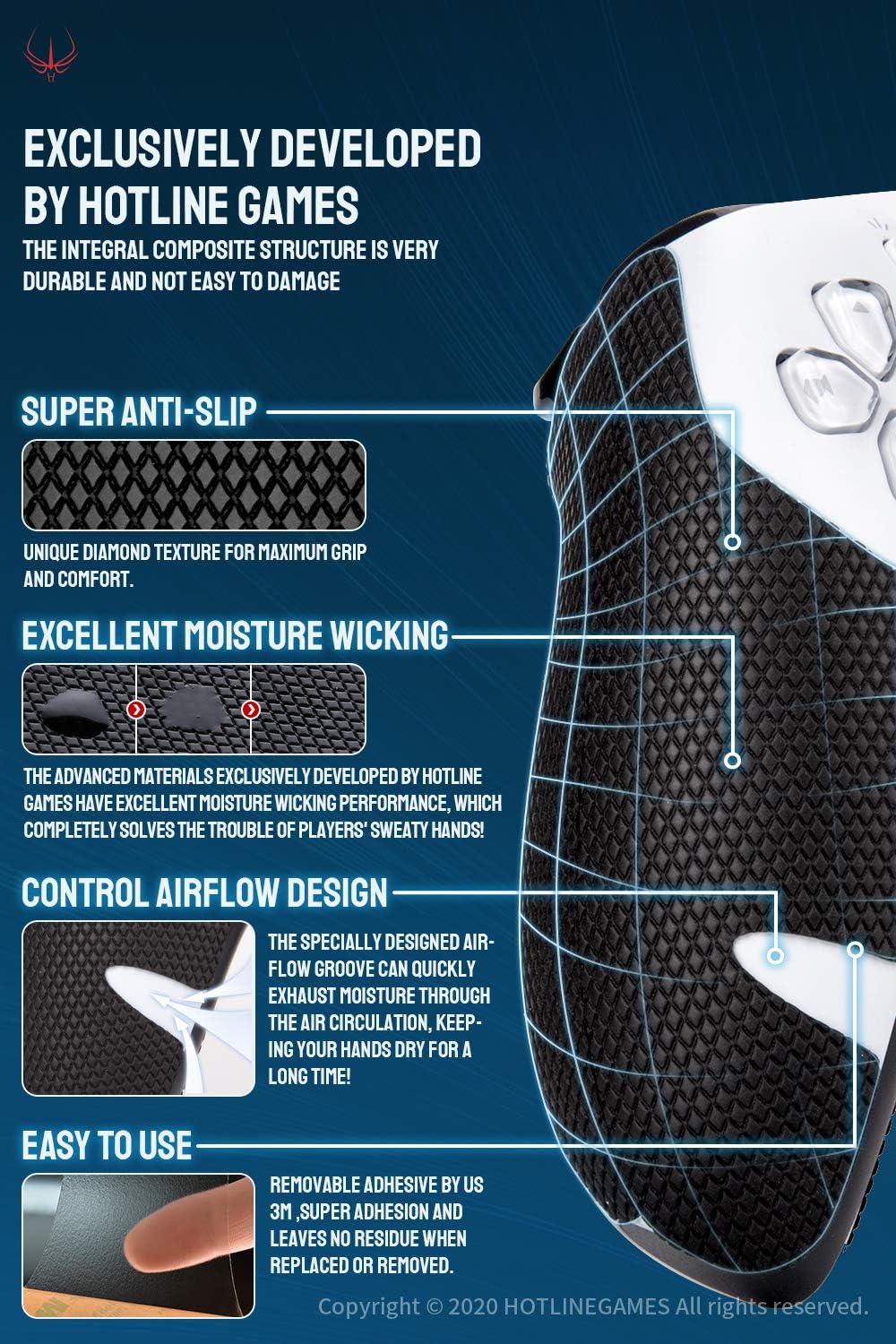 Hotline Games 2.0 Plus Controller Grip for PS5 Controller Grips Tape Playstation 5 DualSense Wireless Controllers,Anti-Slip,Sweat-Absorbent,Easy to Apply,Handle Grips+Buttons+Triggers (Black) - Image 4