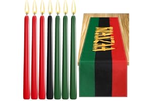 MTLEE Kwanzaa Decorations, Kwanzaa Candles and Table Runners, Taper Candles 10" 3 Red 3 Green 1 Black 13" x 72" Kwanzaa Table Runner African American Table Decor for African Heritage Holiday (Classic)