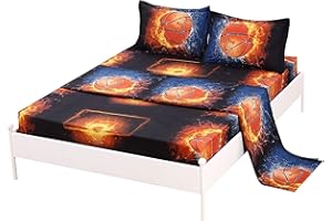 SDIII 4PCS Basketball Sheets Set Full, Soft Microfiber Sports Sheets Full Size, Basketball Bedding Sheet Set for Boys Girls Kids and Teens
