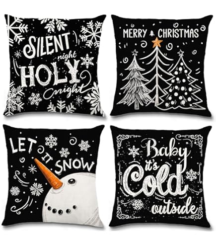 Sunboom Juego De 4 Fundas De Almohada De Navidad De 18 X 18 Pulgadas, Decoración De Casa De Campo Navideña, Fundas De Almohada De Invierno, Fundas De Almohada De Lino Con