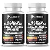 Sea Moss Black Seed Oil Ashwagandha Turmeric Bladderwrack Burdock - with Manuka, Honey Dandelion, ACV Black Pepper Gluten Free- 120 Count