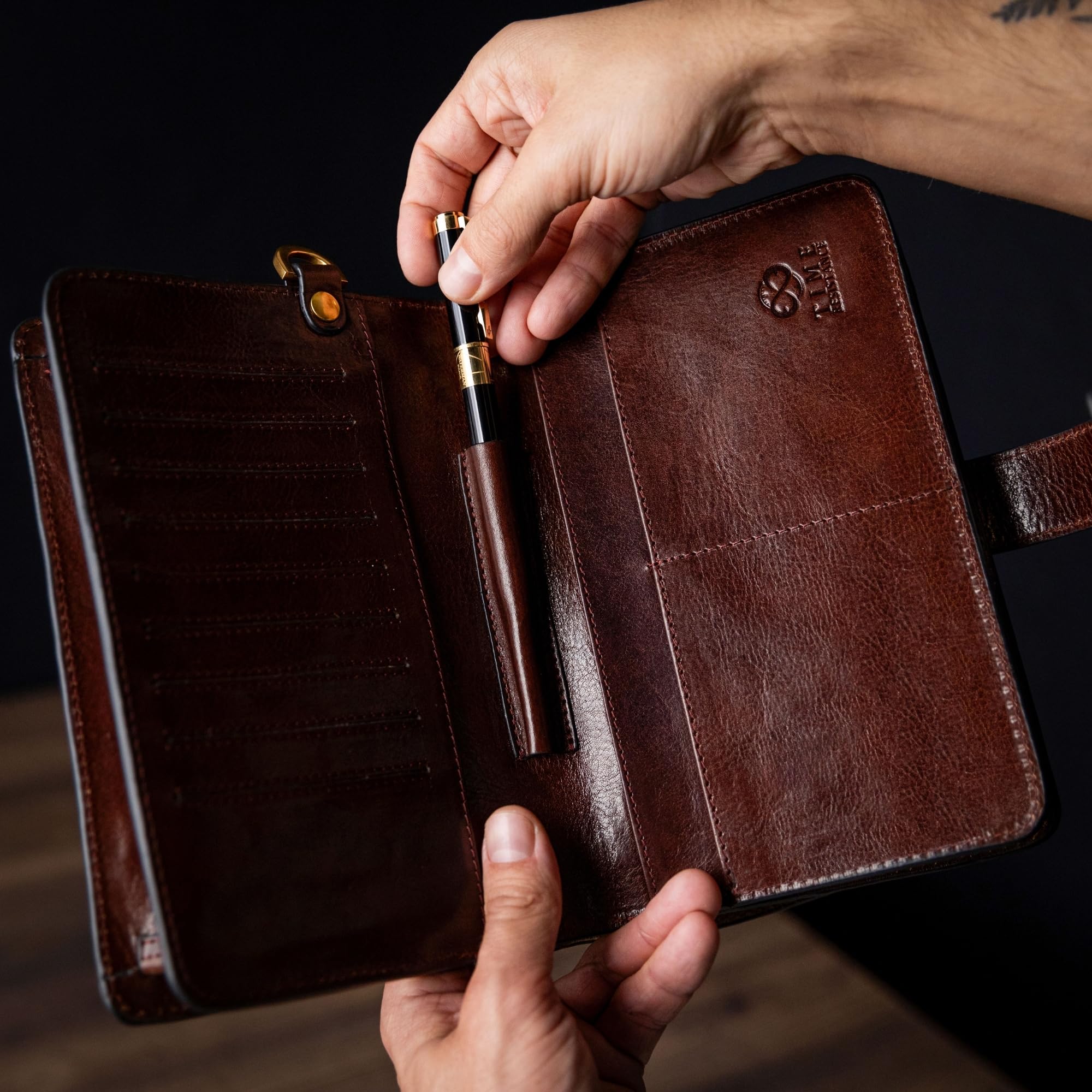 Time Resistance Leather Clutch - Men's Organizer Wrist Bag - Briefcase Handmade in Italy