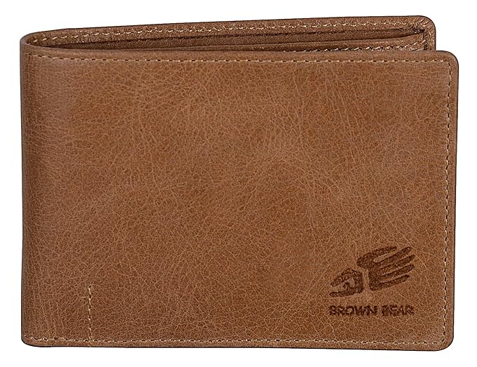 BROWN BEAR Geldbörse Herren Leder Camel-Braun RFID Schutz Vintage Used Look Querformat Geldbeutel Männer Portemonnaie Portmon