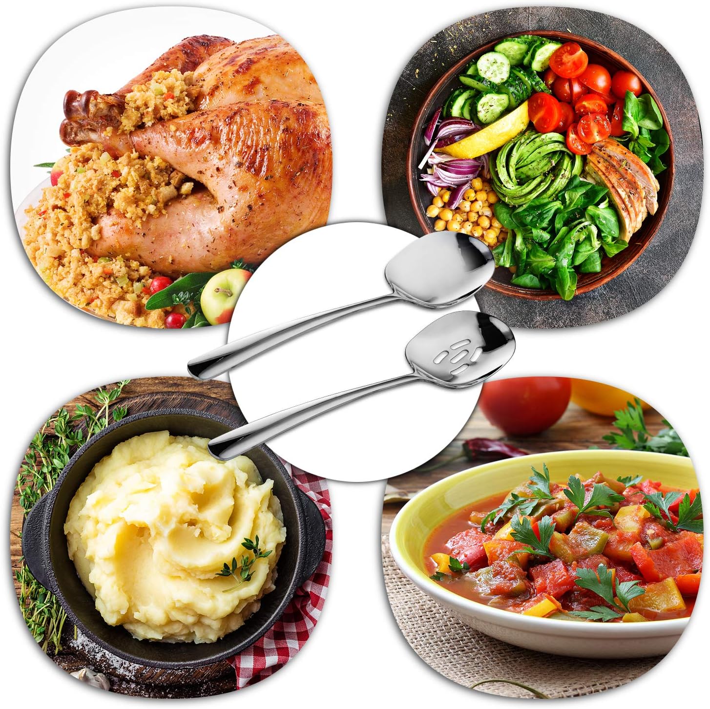 SOLEADER X-Large Serving Spoons Set, 12 Inch Slotted Spoon and Serving Spoon, Premium Spoons Silverware, Cooking Spoon, Pasta Spoon, Mixing Spoon, Foodgrade 18/8 Stainless Steel, Pack of 2: Kitchen & Dining