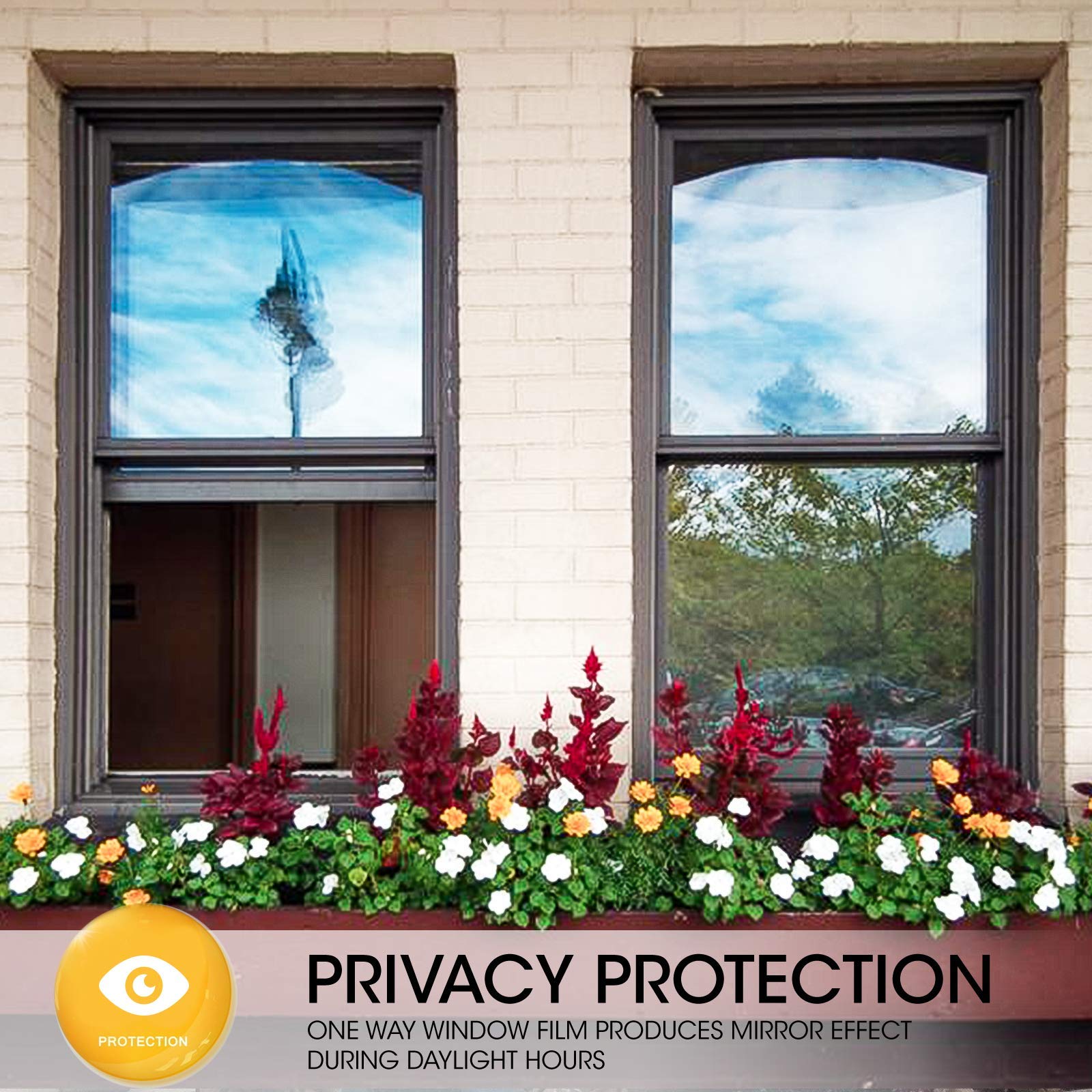 Arthome Window Tint for Home One Way Mirror Film Daytime Privacy Heat Control Reflective Sun Blocking Anti UV Solar Film Non-Adhesive Static Cling House Window Tint, Silver,17.5 Inch x 6.5 Feet