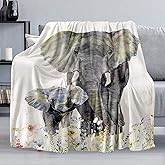 Elephant Blanket, Soft Warm Fuzzy Fleece Plush Blanket 60''x50'', Smooth Cozy Flannel Throw Blanket for Bed/Couch/Office/Camping