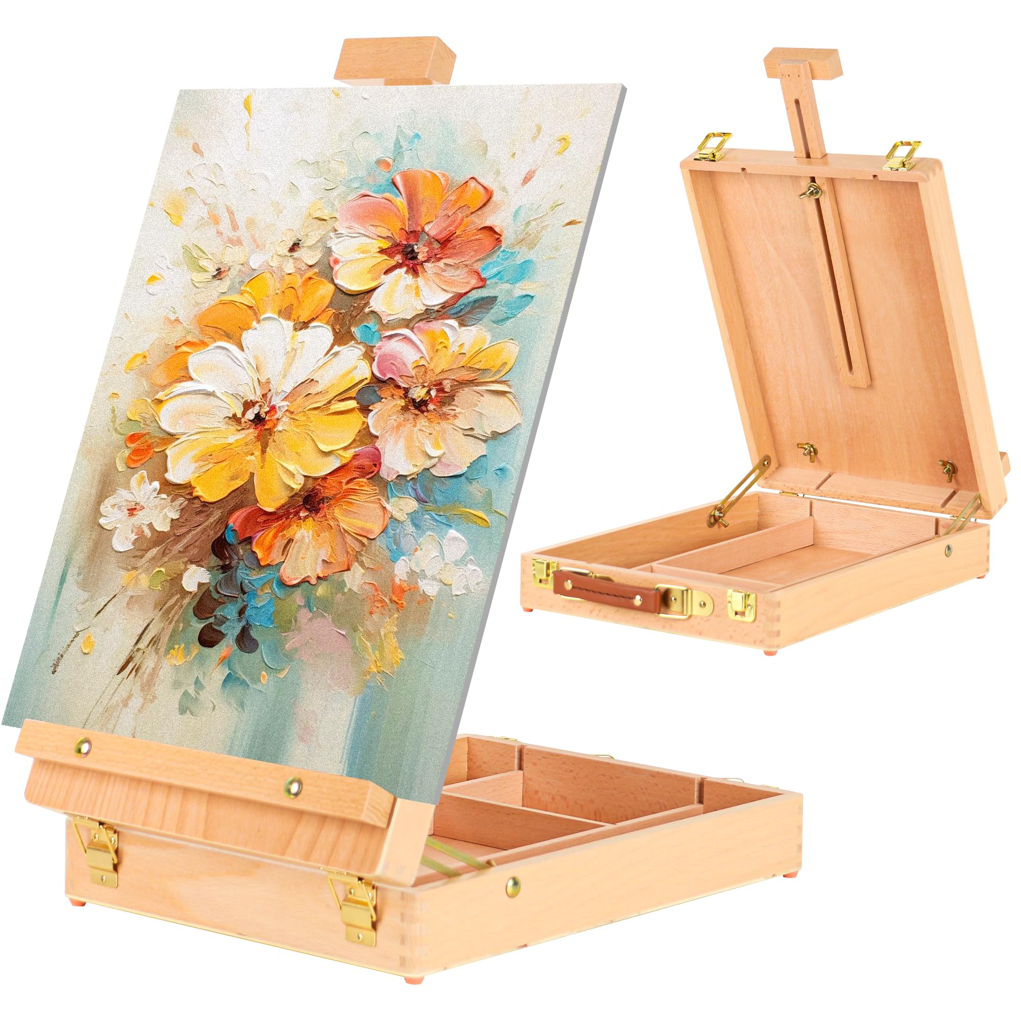 Photo 1 of LUCYCAZ Tabletop Easel for Painting, Adjustable Wooden Sketchbox Desktop Easel, Portable Art Painting Easel for Adult, Student, Artist, Beginner