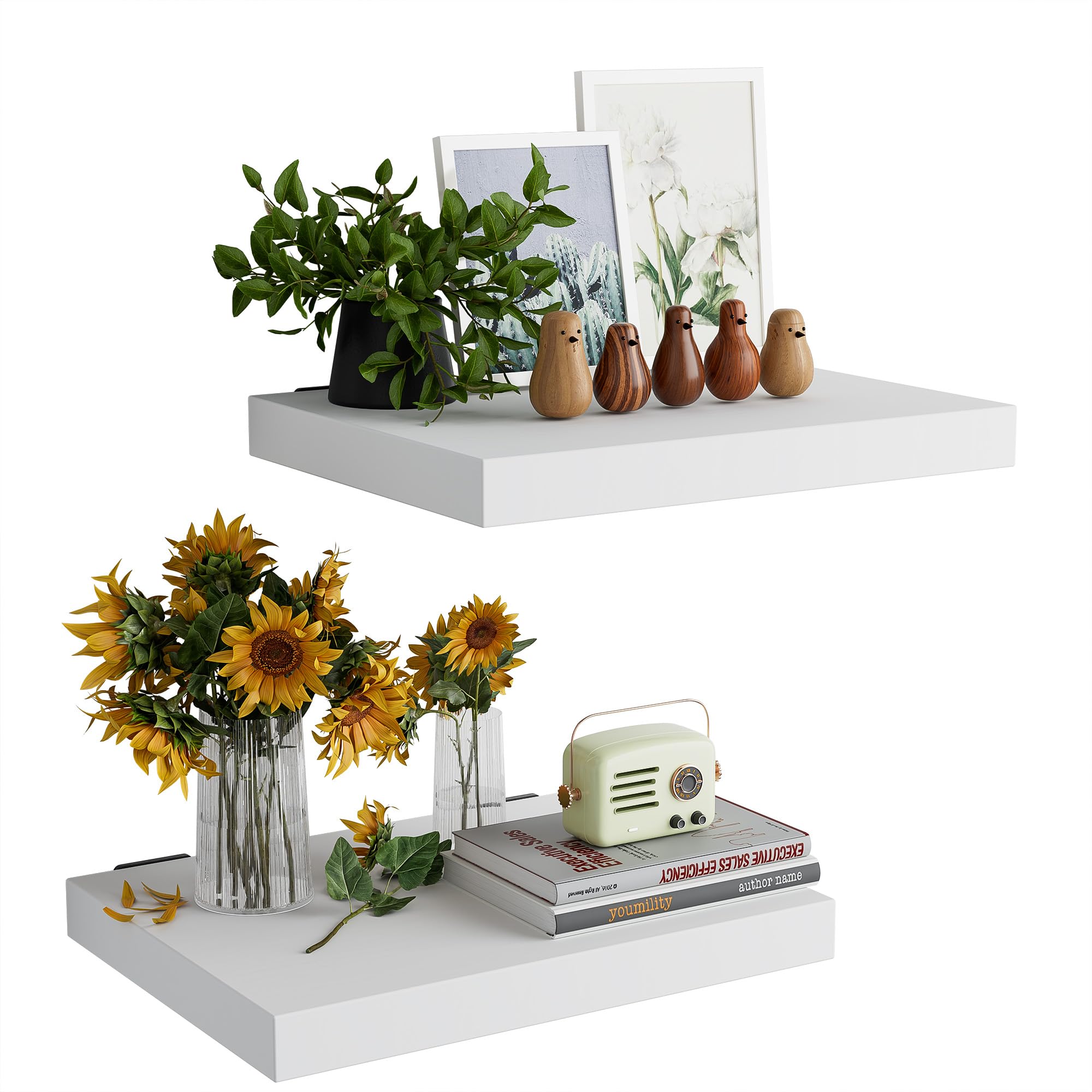 Photo 1 of WOPITMER Solid Wood Floating Shelves Set of 2-16" Wide X 12" Deep, Heavy Duty Floating Shelf with L-Brackets, Wood Shelves for Home Decor - White