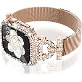 WINGLE Milanese Loop for Apple Watch Bands Women 40mm 41mm 38mm 46mm 45mm 44mm 42mm Series 11 10 SE 3/2/1 9 8 7 6 5 4 3 2 1 Slim Magnetic Mesh Band with Bling Case Protector Dressy iWatch Metal Strap