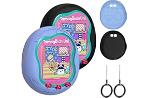 DZHAXIE Silicone Case Compatible with Tamagotchi Uni Virtual Pet Machine, Protective Skin Sleeve Shell for Tamagotchi Uni with Finger Lanyard (Light Blue and Black)
