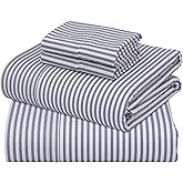 ZOYER 100% Cotton Sheets – Full Size Percale Bedding, Cooling & Breathable, Durable with a Crisp, Soft & Comfortable Feel, 16" Deep Pocket, 4-Piece Set, Grey Stripe