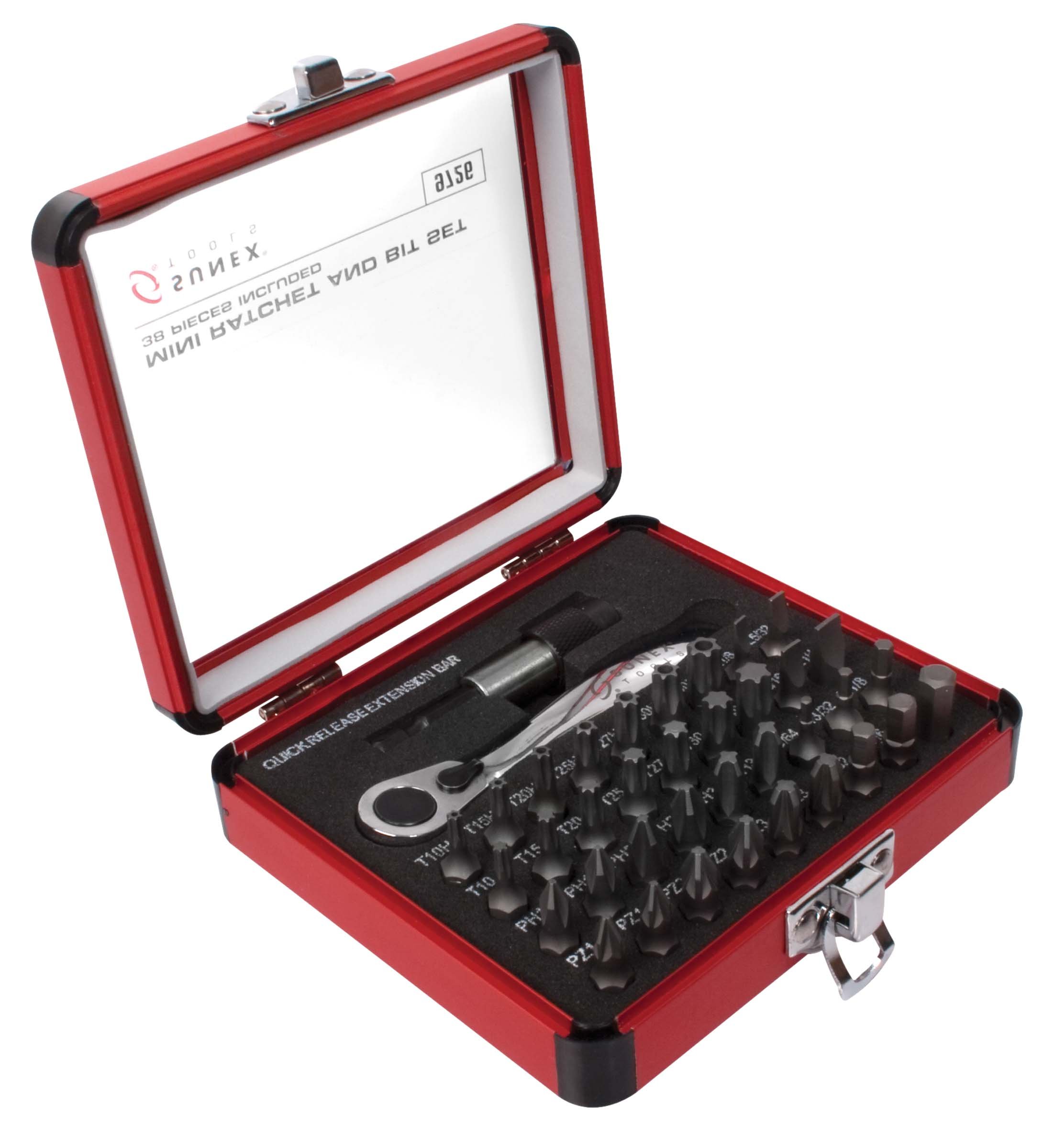 Sunex 9726 Mini Ratchet and Bit Set, 1/8Inch 1/4Inch S2 Bits, 5/64