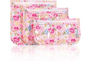 HIONXMGA TSA Approved Toiletry Bag, Set of 3 Clear Travel Toiletry Bag Quart Size Zipper Travel Pouch, Waterproof Makeup Cosmetic Bag for Women Men Kids Toiletries Carry on, Flowers