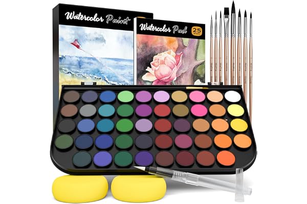 Nicpro Watercolor Paint Set, 48 Water Colors Kit with 8 Squirrel Brushes, Palette, Watercolor Pen, 25 Art Pad Paper, 2 Art Sp