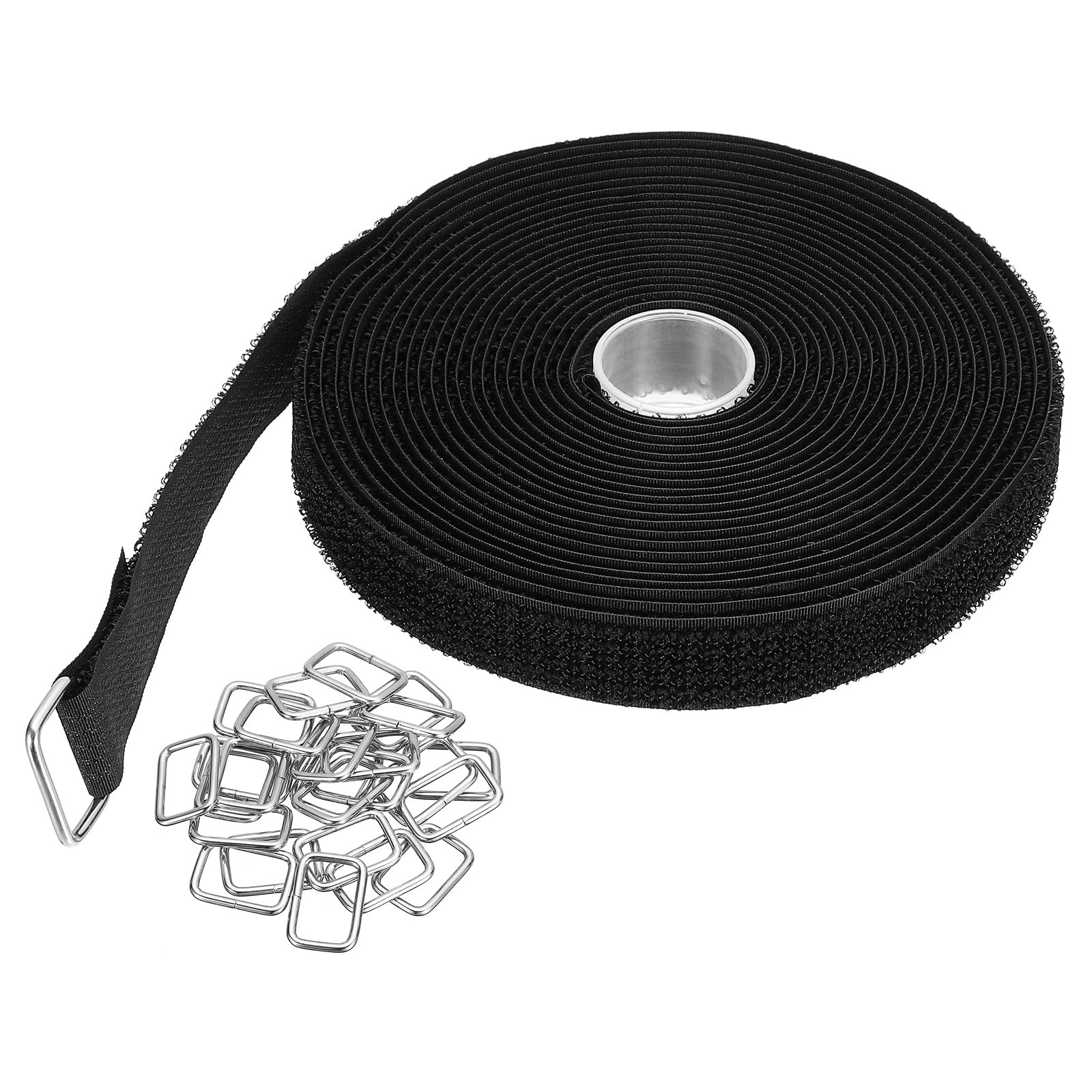 PATIKIL Hook and Loop Straps 0.8 in x 16 Ft with 25pcs Metal Buckle, Adjustable Cinch Straps Fastening Cable Straps for Bundling Storage Organization, Black