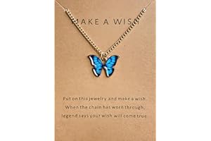 DEQIYIJI Cute Butterfly Pendant Necklace Jewelry Gifts For Women Teen Girls Gold Chain Colorful Animal Minimalist Charm With Message Card