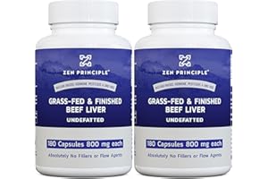 Zen Principle Beef Liver Supplement Grass-Fed, Pasture-Raised Cows. Desiccated Liver Supplement, No Hormones or GMO. Natural Energy from Iron, Protein, Vitamins. 2-Pack, 360 Capsules.
