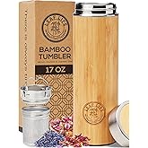 LeafLife Premium Bamboo Tea Bottle for Loose Tea - Tea Infuser Bottle - Tea Gifts - Insulated Water Bottle/Coffee Tumbler/Tea - Tea Gift Set, Tea Accessories - Tea Tumbler 17oz