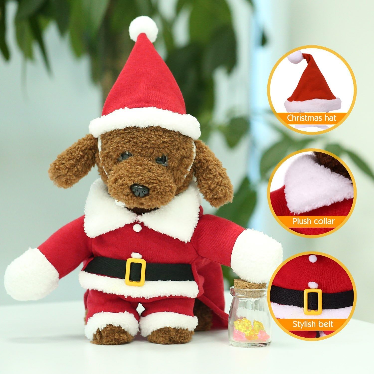 Pet Dog Cat Suit Christmas Costumes with Cute Santa Cap Winter Warm Clothes Coat Sweater Dress