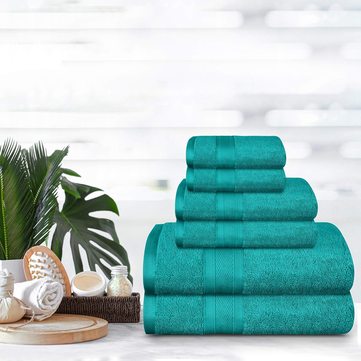 TRIDENT Soft and Plush, 100% Cotton, Highly Absorbent, Bathroom Towels, Super Soft, 6 Piece Towel Set (2 Bath Towels, 2 Hand Towels, 2 Washcloths), 500 GSM, Teal: Kitchen & Dining