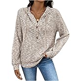 SweatyRocks Women's Waffle Knit Button Front Hoodie Sweatshirts Long Sleeve Drawstring Pullover Tops