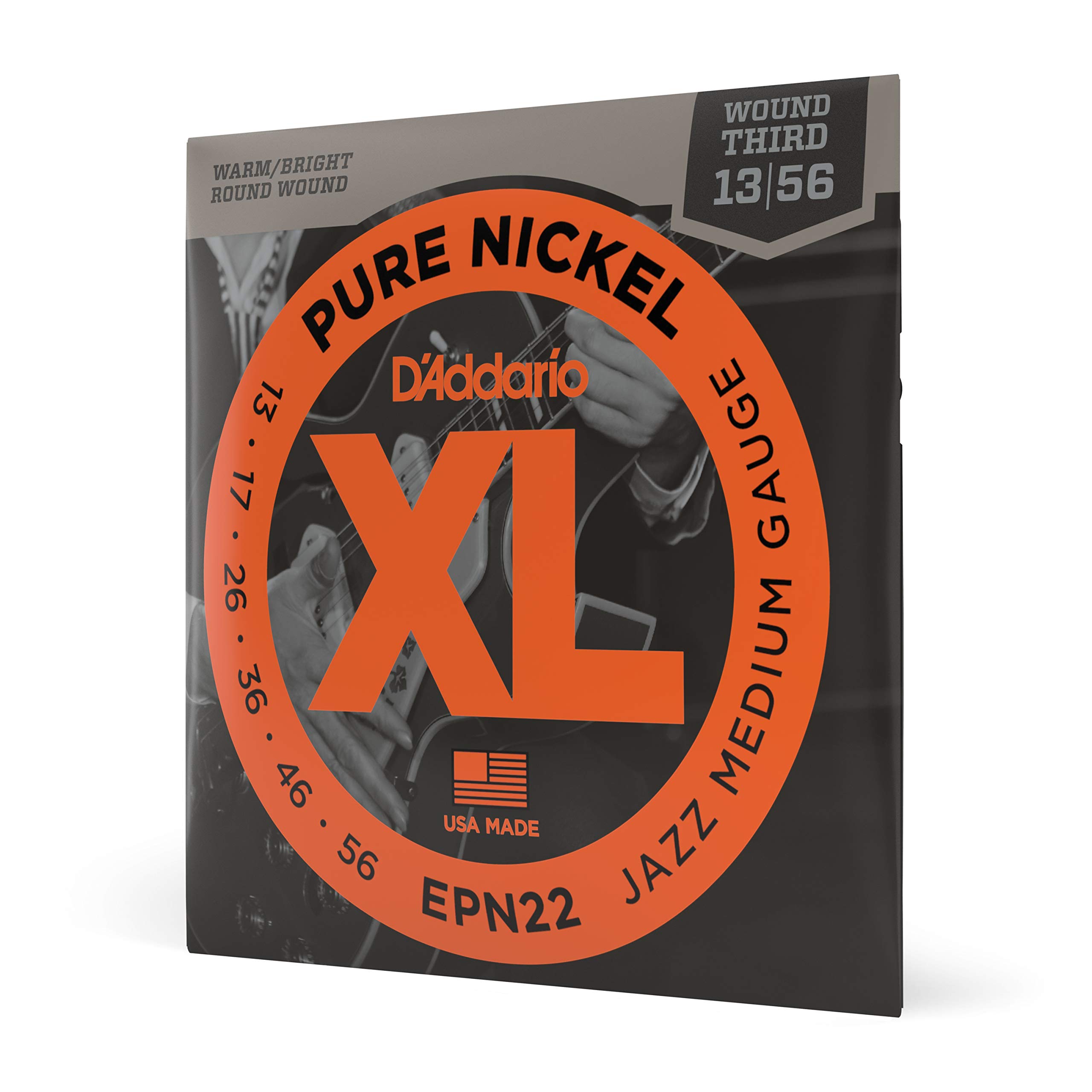 D'Addario Guitar Strings - XL Pure Nickel Electric Guitar Strings - Round Wound - Warm, Bright, Vintage Sound - EPN22 - Jazz Medium, 13-56