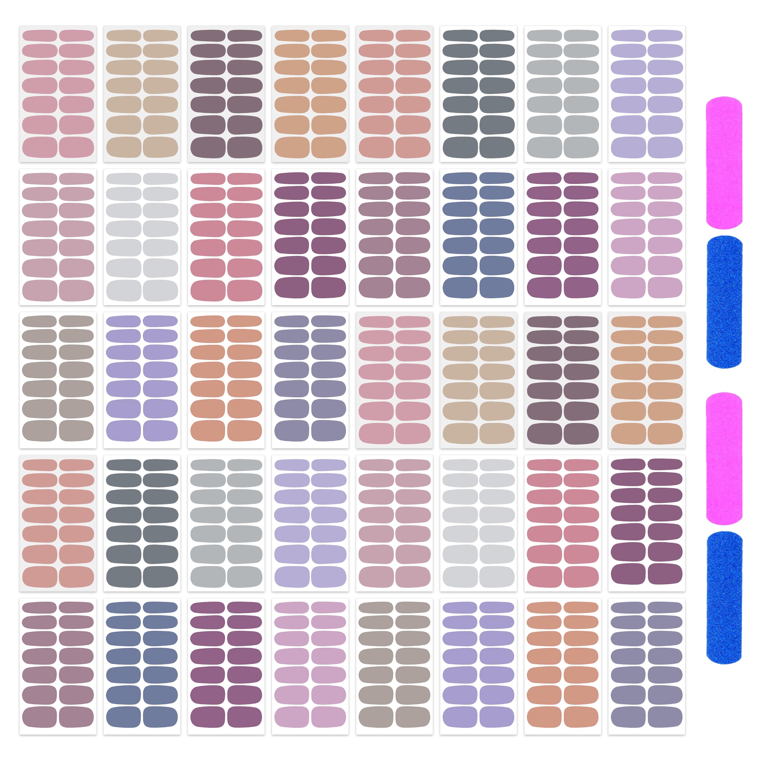 XEAOHESY 40 Sheets Elegant Solid Color Nail Polish Strips with Nail File Self-Adhesive Grey Purple Color Nail Strips Nail Stickers Full Nail Wraps for Women Nail Art