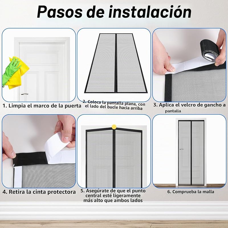 Mosquitera Magnética para Puerta 75x210 cm, Fibra de Vidrio, Negra