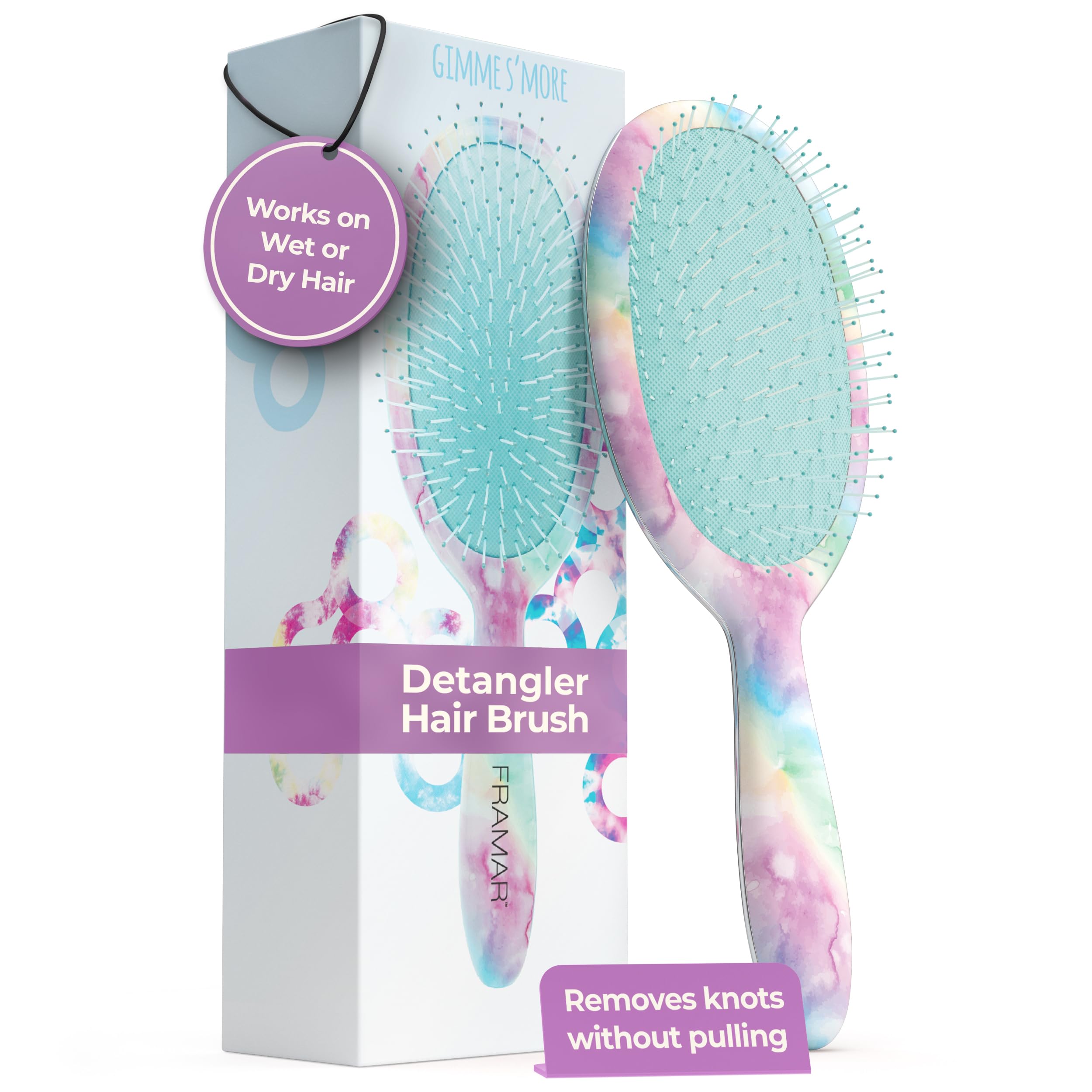 Framar Wet Hair Brush Detangler – Curly Hair Brush Women, Hairbrushes for Women, Set, Detangle, Hairbrush, Detangling Brush, Detangler - Blue Tie Dye
