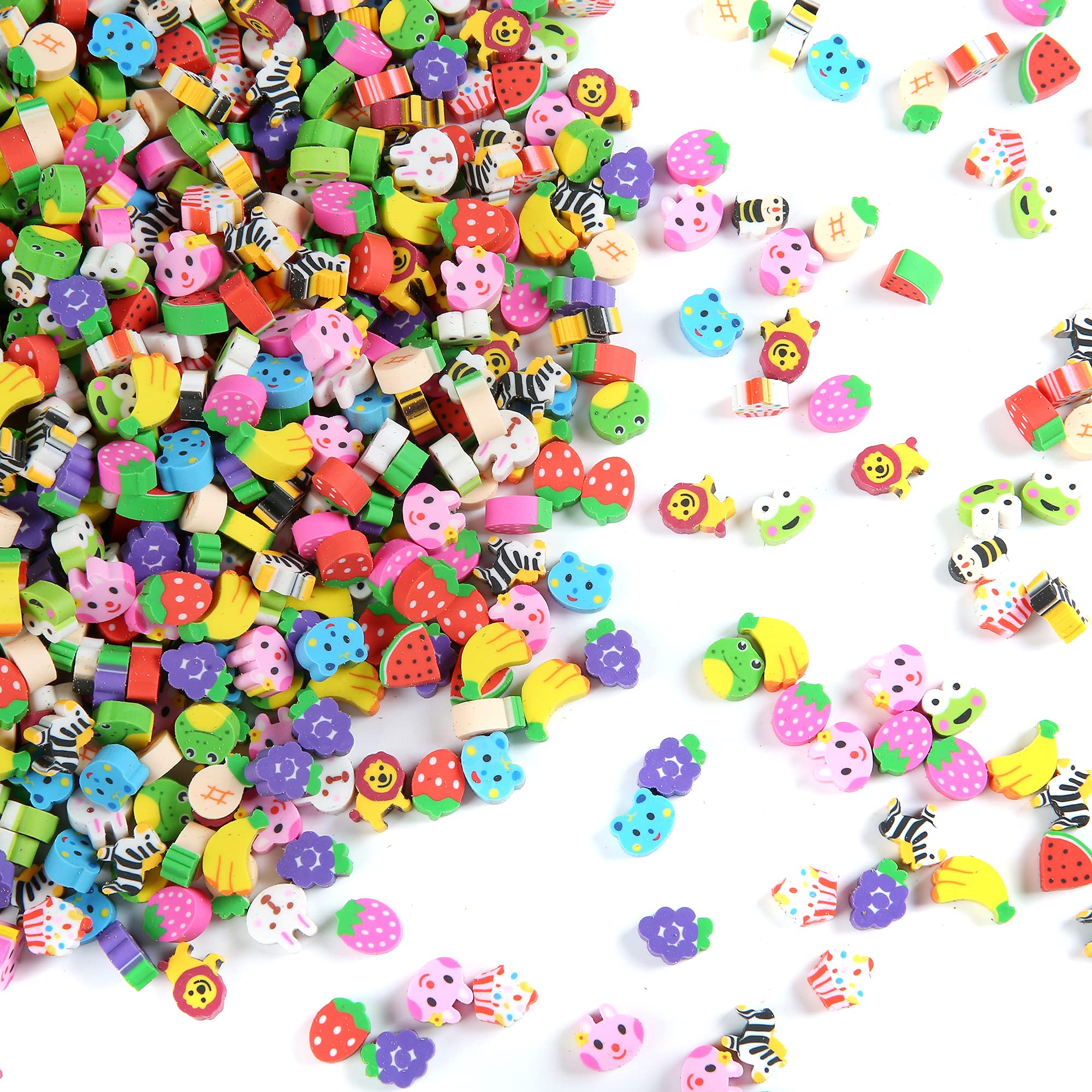 300 Pieces Mini Animal Fruit Erasers for Kids Bulk, Small Cute Pencil Erasers Assortment for Home School Work Rewards, Party Favor and Gift Filling