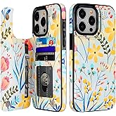 HAOPINSH for iPhone 15 Pro Max Wallet Case with Card Holder, Floral Flower Pattern Back Flip Folio PU Leather Kickstand Card Slots Case for Women Girls, Double Magnetic Clasp Shockproof Cover 6.7"