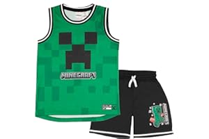 Minecraft Creeper Boys Basketball Sleeveless Shirt & Shorts, 2-Piece Outfit Set for Kids