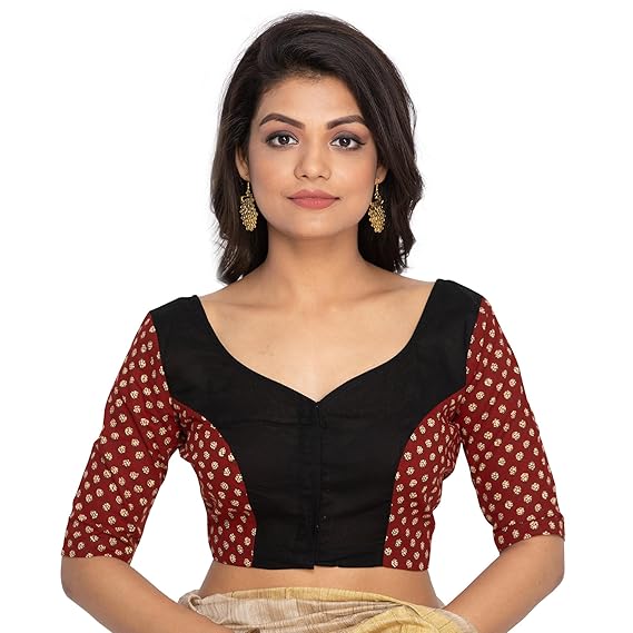Women's Cotton Printed Stitched Blouse (D-005185-BLACK)